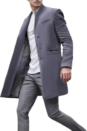 2023 Men's Casual Trench Coat Slim Fit Notched Collar Long Suit Jacket Overcoat Single Breasted Pea Coat Blazers wih Pockets