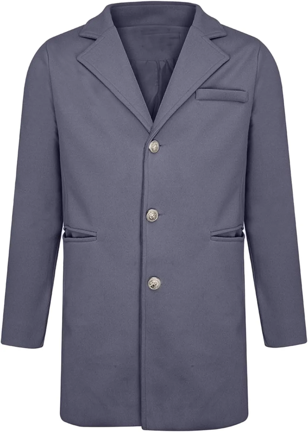 2023 Men's Casual Trench Coat Slim Fit Notched Collar Long Suit Jacket Overcoat Single Breasted Pea Coat Blazers wih Pockets