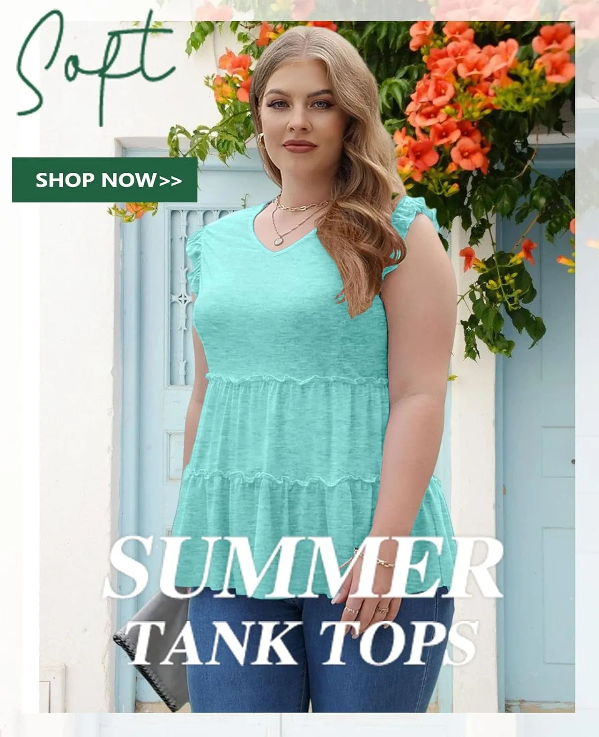 AGSEEM Womens Babydoll Tank Tops V Neck Ruffle Sleeve Pleated Peplum Shirts Summer