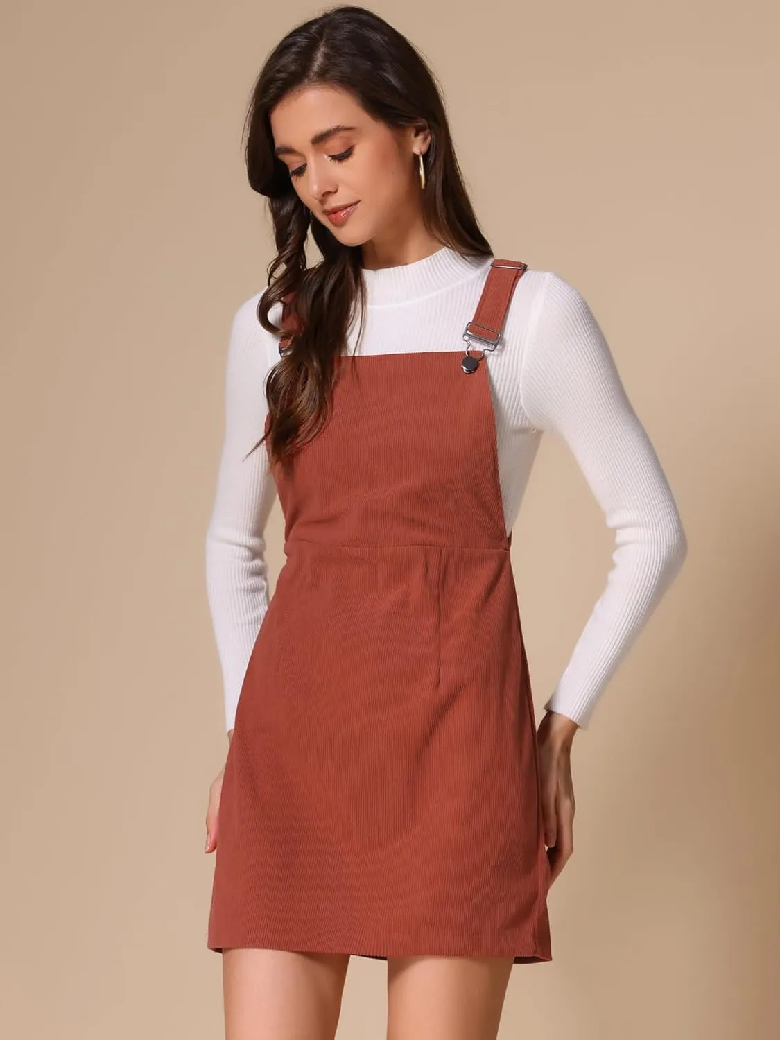 Allegra K Women's Adjustable Strap Pinafore Bib Corduroy Overalls Dress