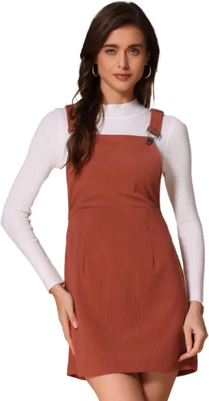 Allegra K Women's Adjustable Strap Pinafore Bib Corduroy Overalls Dress