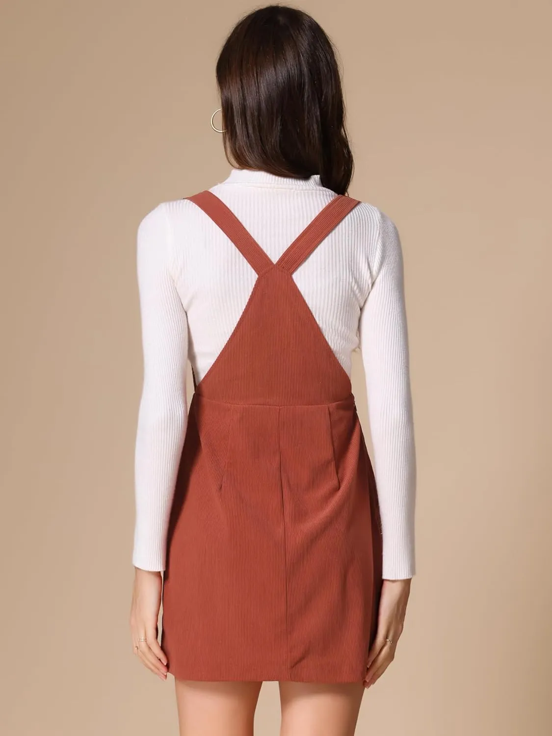 Allegra K Women's Adjustable Strap Pinafore Bib Corduroy Overalls Dress