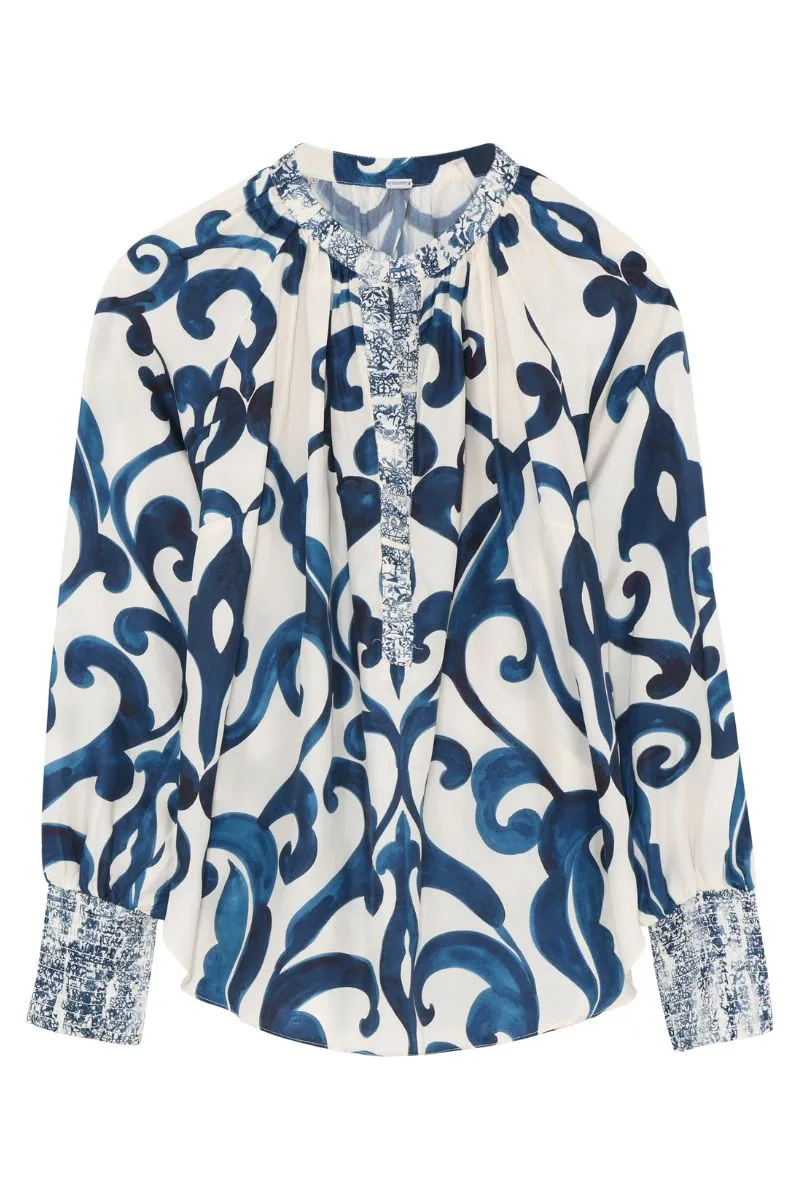 Annsofie shirt | Sand w. Navy Print | Skjorte fra Gustav