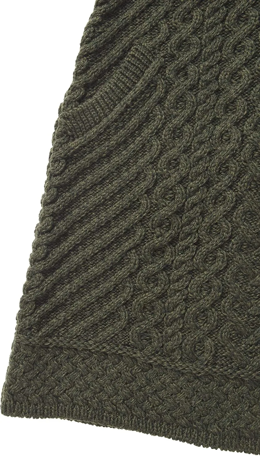 Aran Crafts Women's Cable Knit Long Hooded Side Zip Coat (100% Merino Wool)