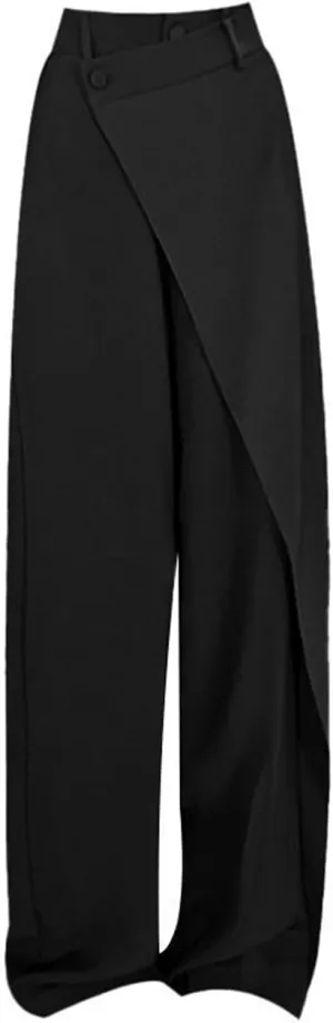 Asymmetrical Dress Pants for Women High Waisted Chic Irregular Tailored Design Business Casual Long Work Trousers