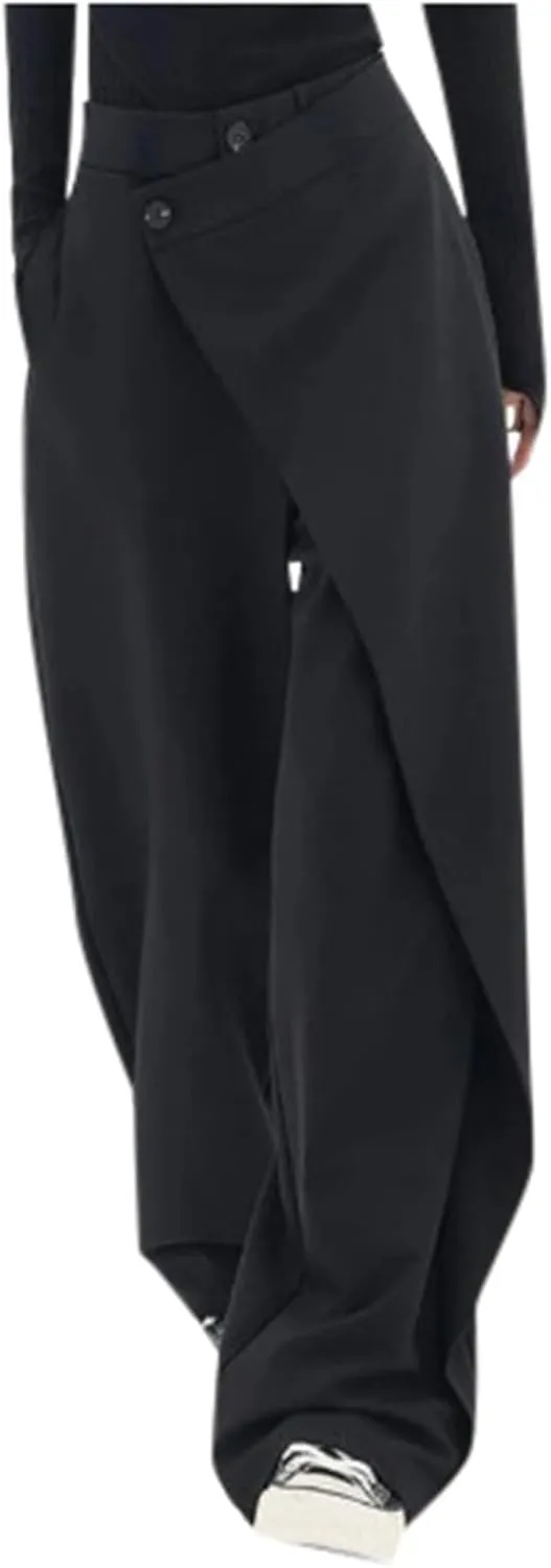Asymmetrical Dress Pants for Women High Waisted Chic Irregular Tailored Design Business Casual Long Work Trousers