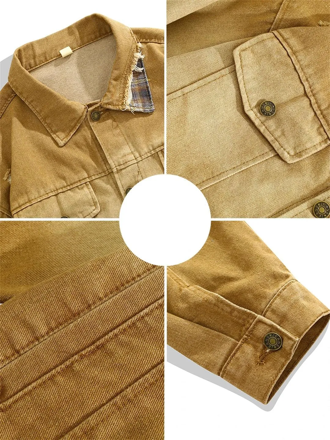 Bciopll Men's Distressed Gradient Stitching Denim Jackets Casual Workwear Ripped Cowboy Coats