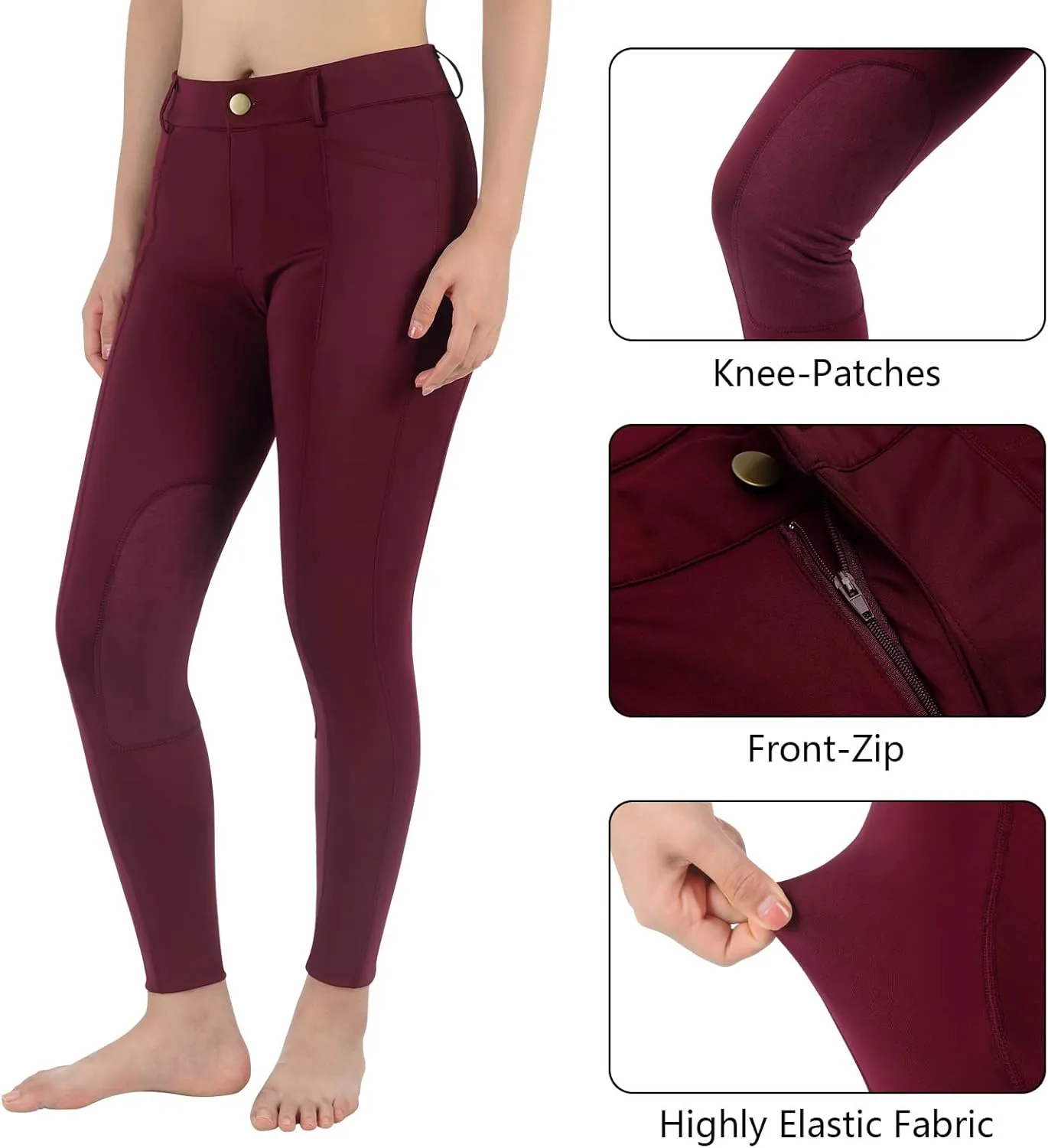 beroy Horse Riding -Pants Women Equestrian-Breeches - Ladies Training Horseback Riding Tights Full Seat Silicone Pockets