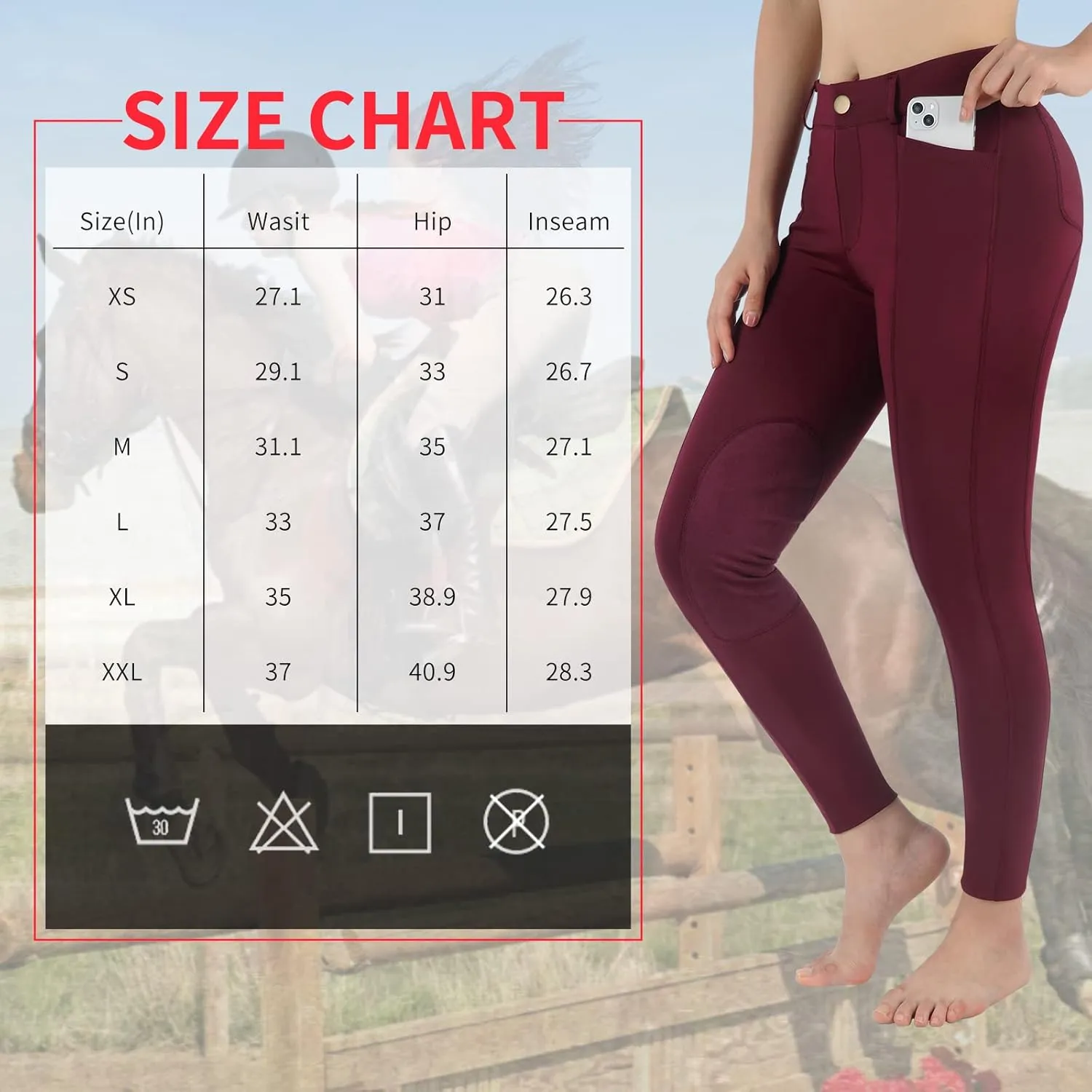 beroy Horse Riding -Pants Women Equestrian-Breeches - Ladies Training Horseback Riding Tights Full Seat Silicone Pockets