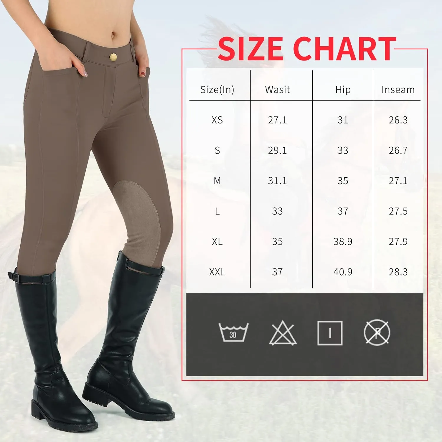 beroy Horse Riding -Pants Women Equestrian-Breeches - Ladies Training Horseback Riding Tights Full Seat Silicone Pockets