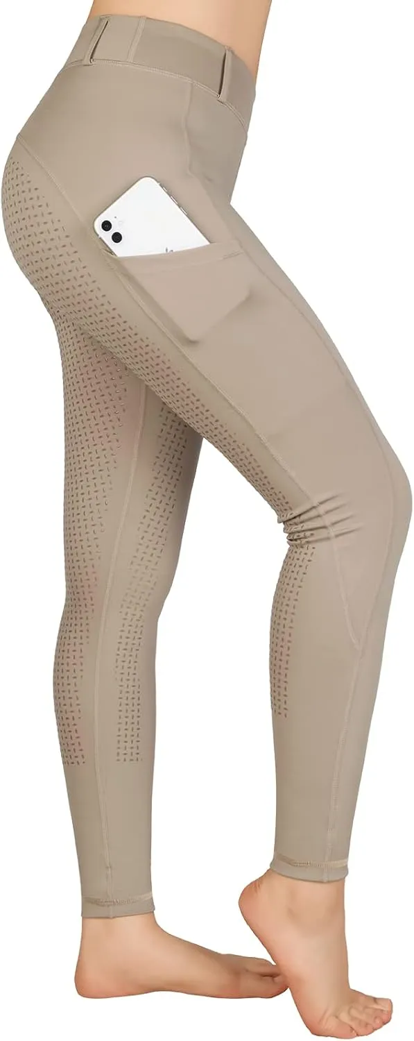 beroy Horse Riding -Pants Women Equestrian-Breeches - Ladies Training Horseback Riding Tights Full Seat Silicone Pockets