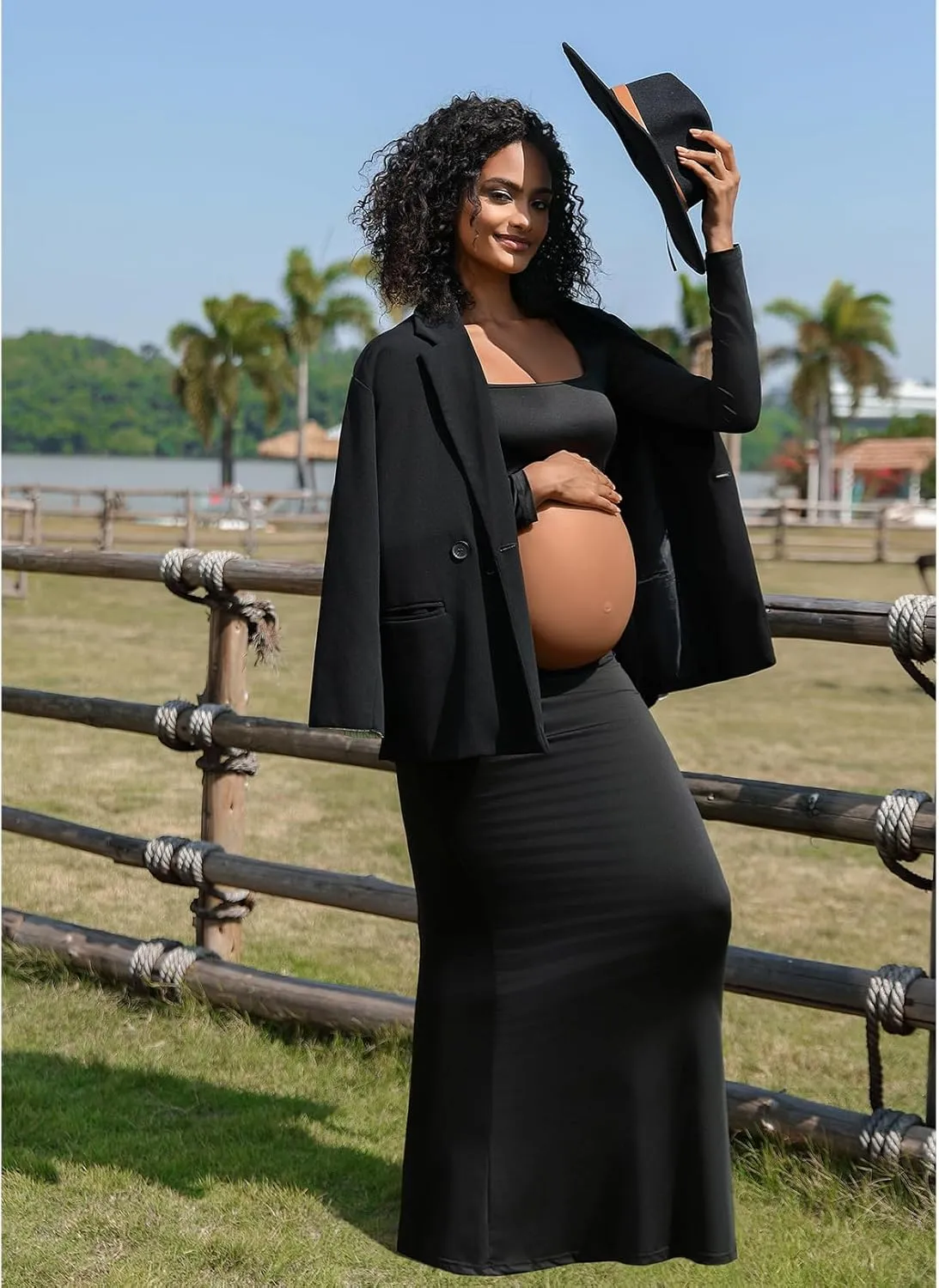 Bhome Maternity Photoshoot Dress Long Sleeve Sexy Cut-Out Backless Maternity Maxi Gown Photography Outfits