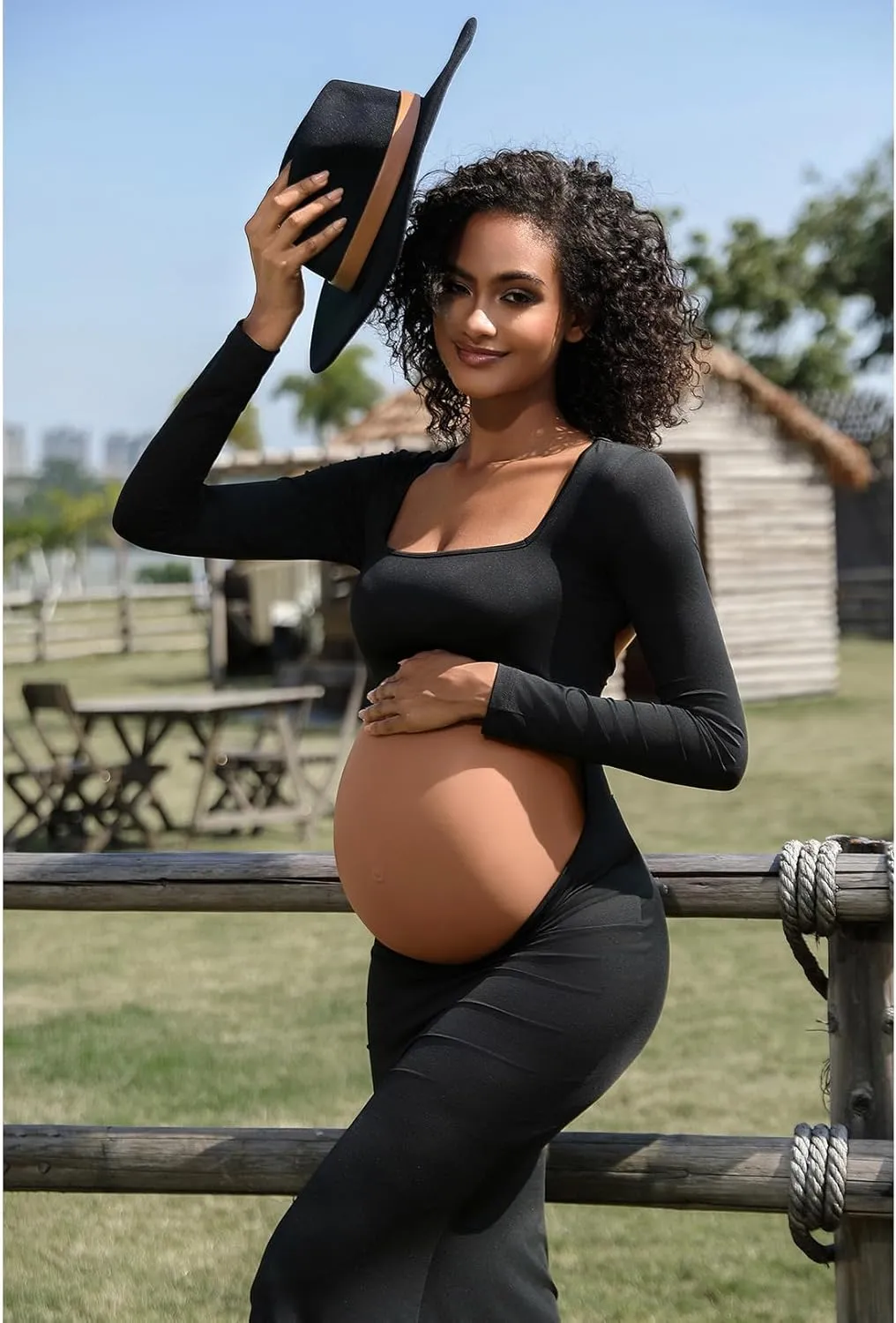 Bhome Maternity Photoshoot Dress Long Sleeve Sexy Cut-Out Backless Maternity Maxi Gown Photography Outfits