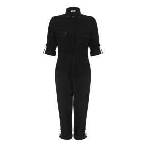 BLACK DENIM JUMPSUIT WITH BLACK BEADING