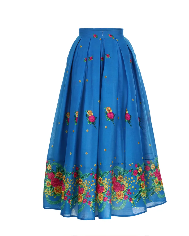 Blue Long pleated Skirt