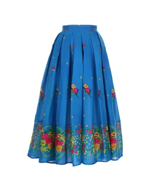 Blue Long pleated Skirt