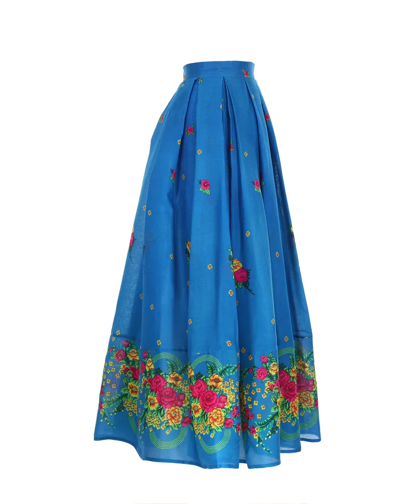 Blue Long pleated Skirt
