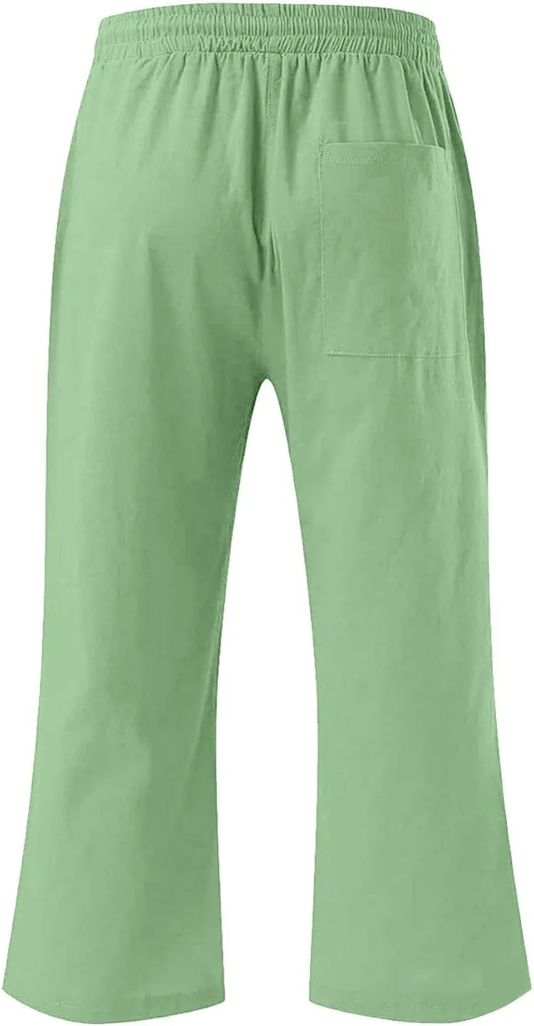 Boys 3/4 Straight Wide Leg Pants Solid Color High Elastic Waist Trousers with Pockts Y2k Streetwear