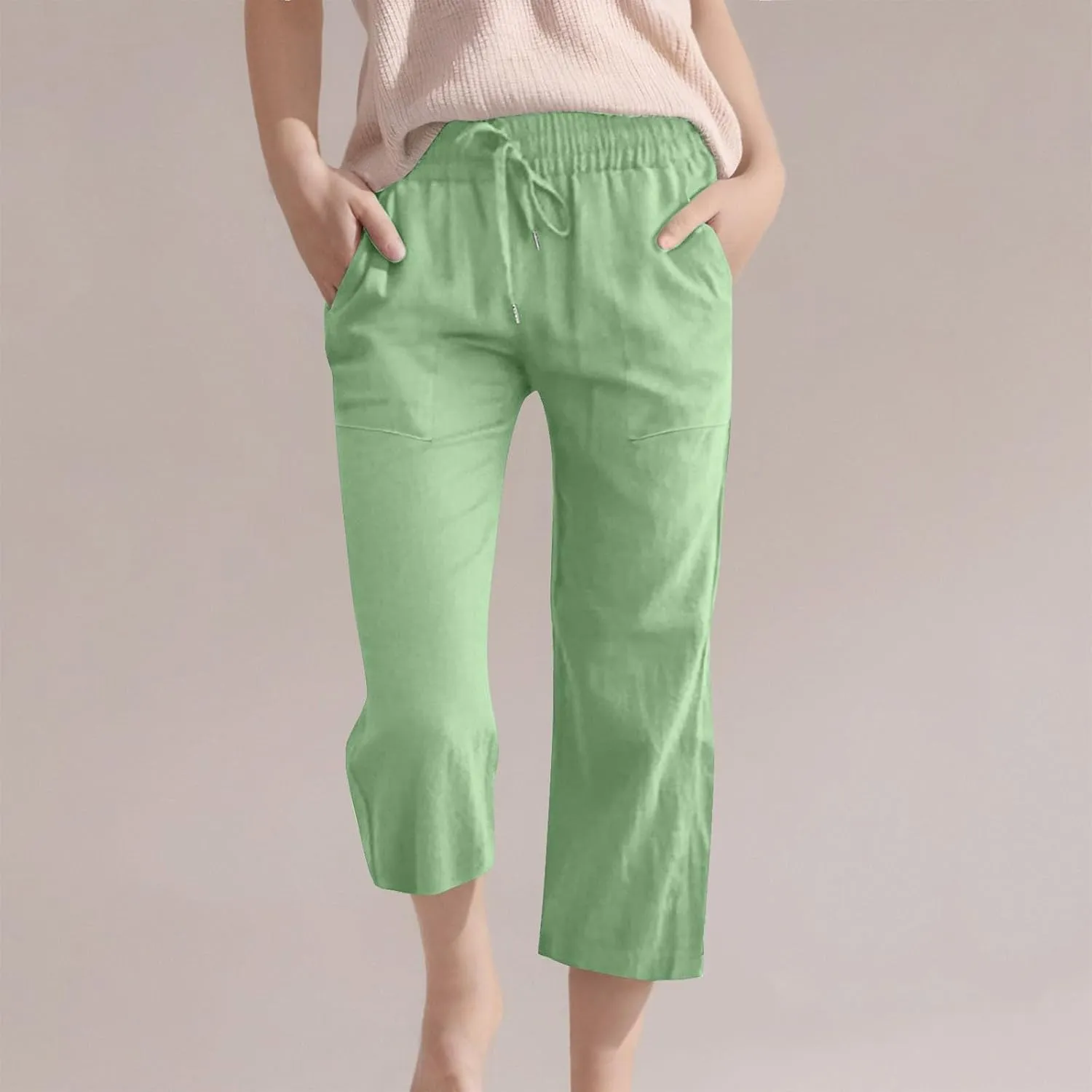 Boys 3/4 Straight Wide Leg Pants Solid Color High Elastic Waist Trousers with Pockts Y2k Streetwear