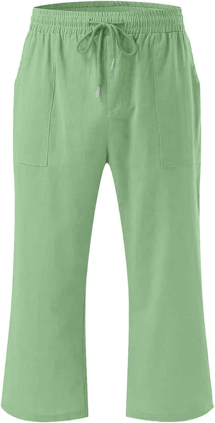 Boys 3/4 Straight Wide Leg Pants Solid Color High Elastic Waist Trousers with Pockts Y2k Streetwear