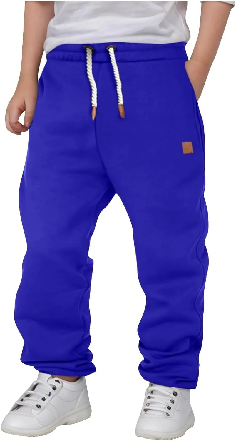 Boys Wide Leg Casual Pants Elastic Waist Solid Color Casual Daily Trousers Loose Casual Pants with Pockets