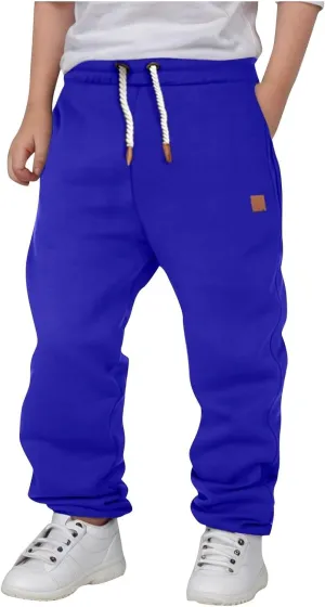 Boys Wide Leg Casual Pants Elastic Waist Solid Color Casual Daily Trousers Loose Casual Pants with Pockets