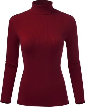 FashionMille Women's Ribbed Tultleneck Long Sleeve Pullover Top