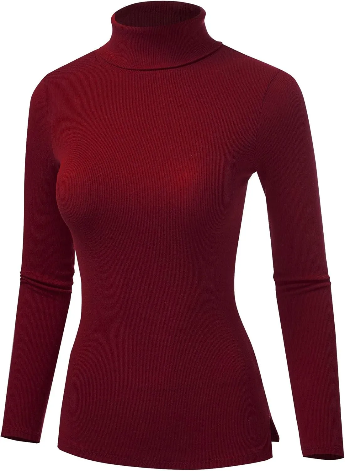 FashionMille Women's Ribbed Tultleneck Long Sleeve Pullover Top