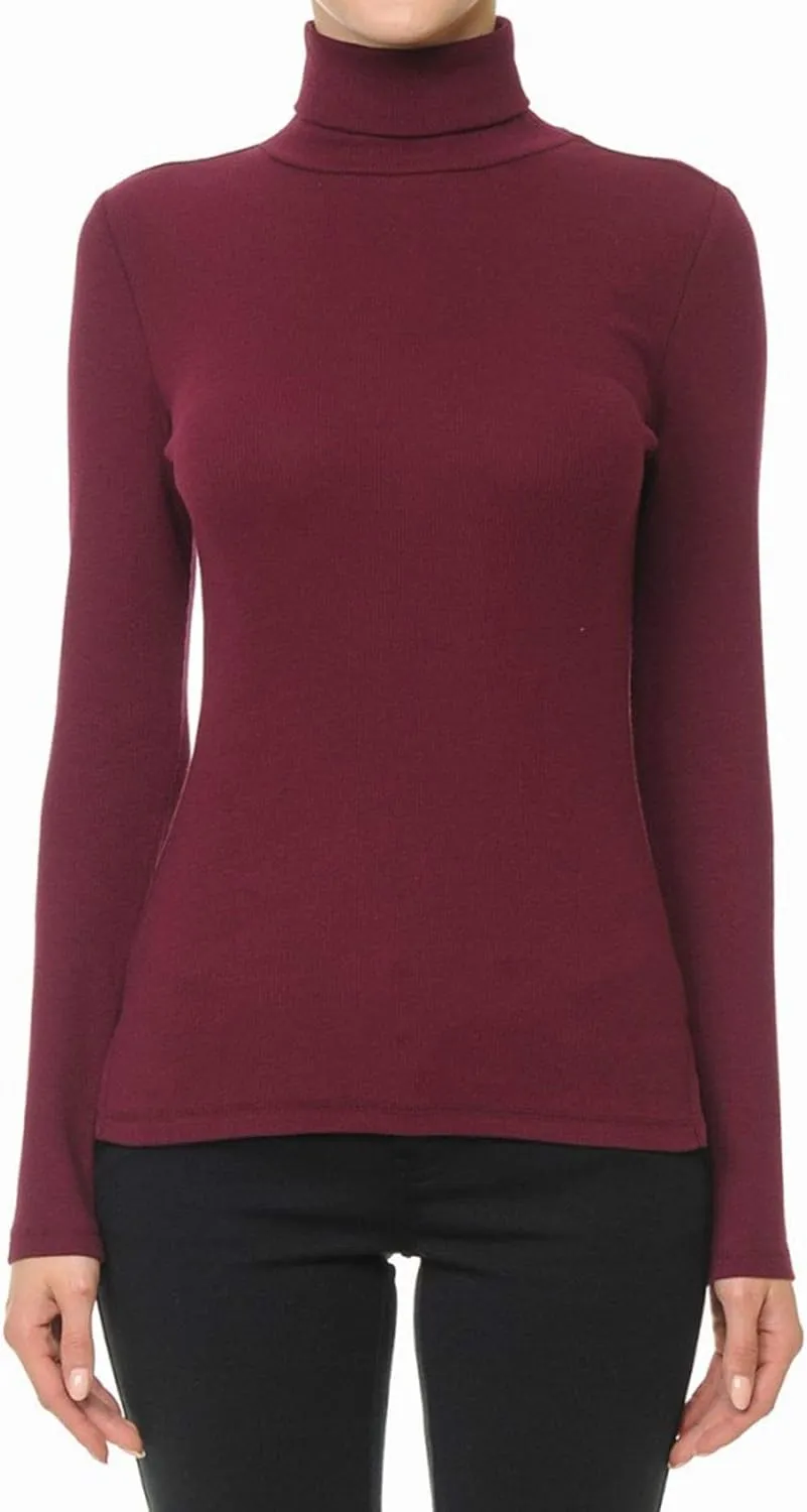 FashionMille Women's Ribbed Tultleneck Long Sleeve Pullover Top