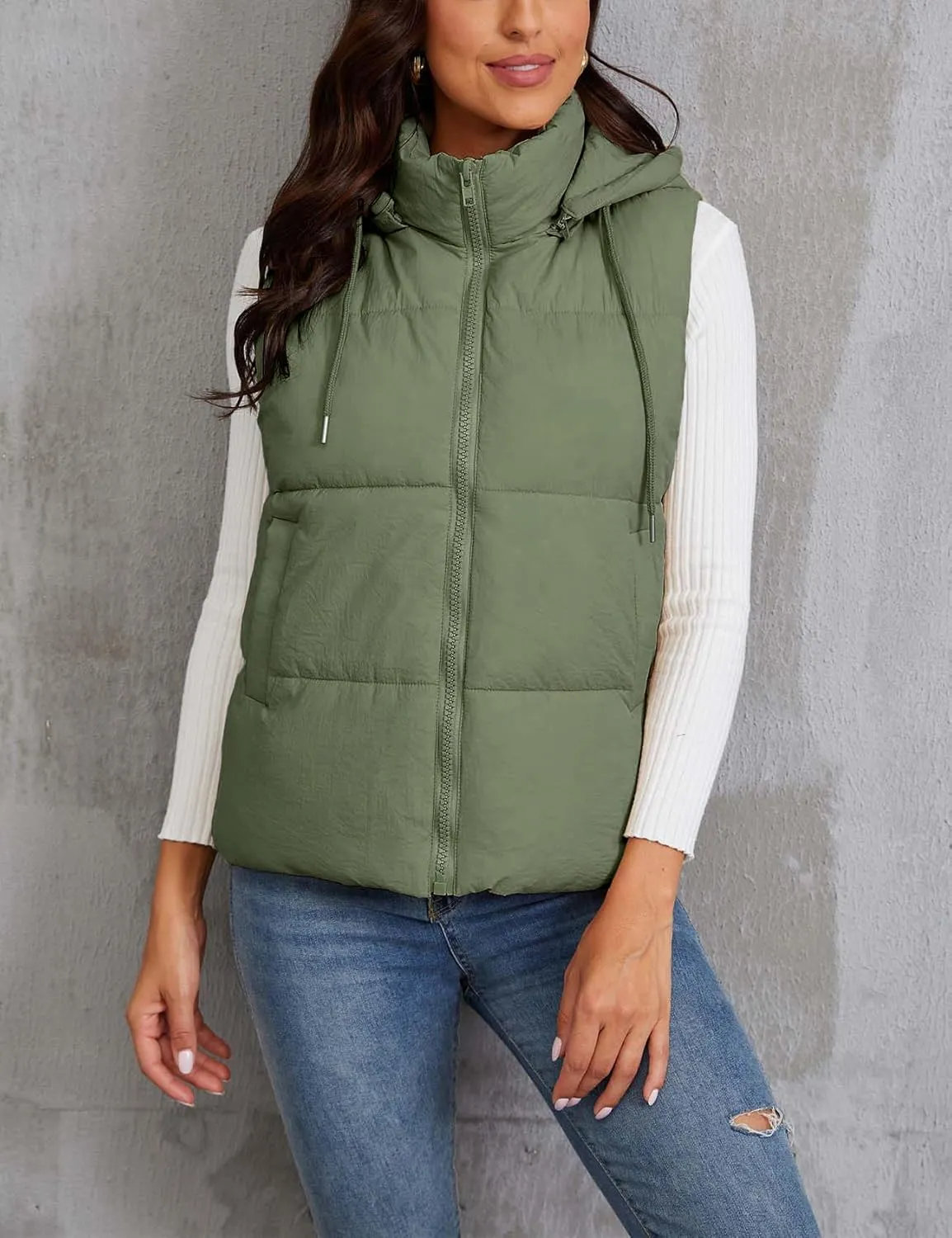 Gihuo Women's Hooded Puffer Vest Winter Warm Zip Up Vest Quilted Padded Gilet with Pockets