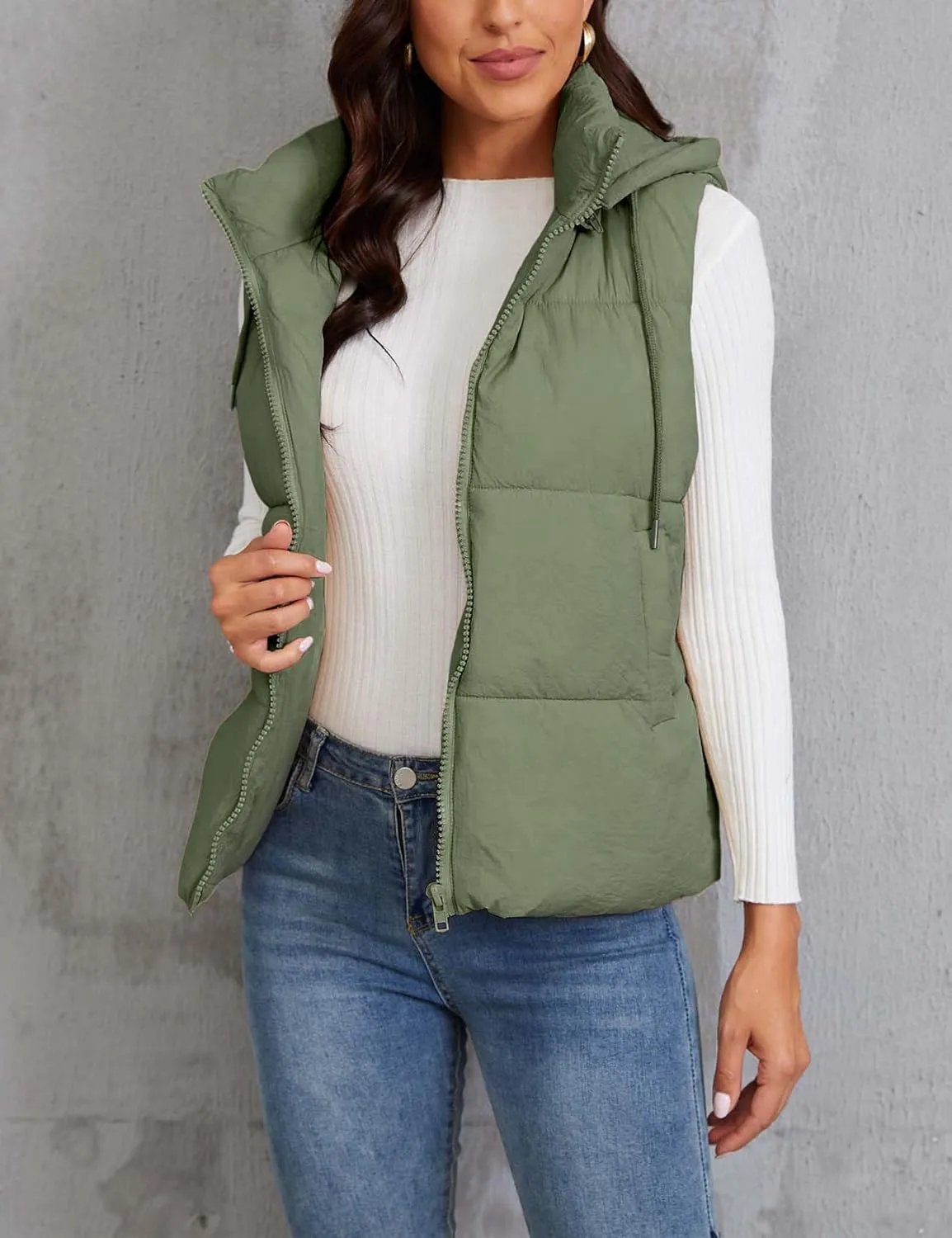 Gihuo Women's Hooded Puffer Vest Winter Warm Zip Up Vest Quilted Padded Gilet with Pockets