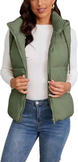 Gihuo Women's Hooded Puffer Vest Winter Warm Zip Up Vest Quilted Padded Gilet with Pockets