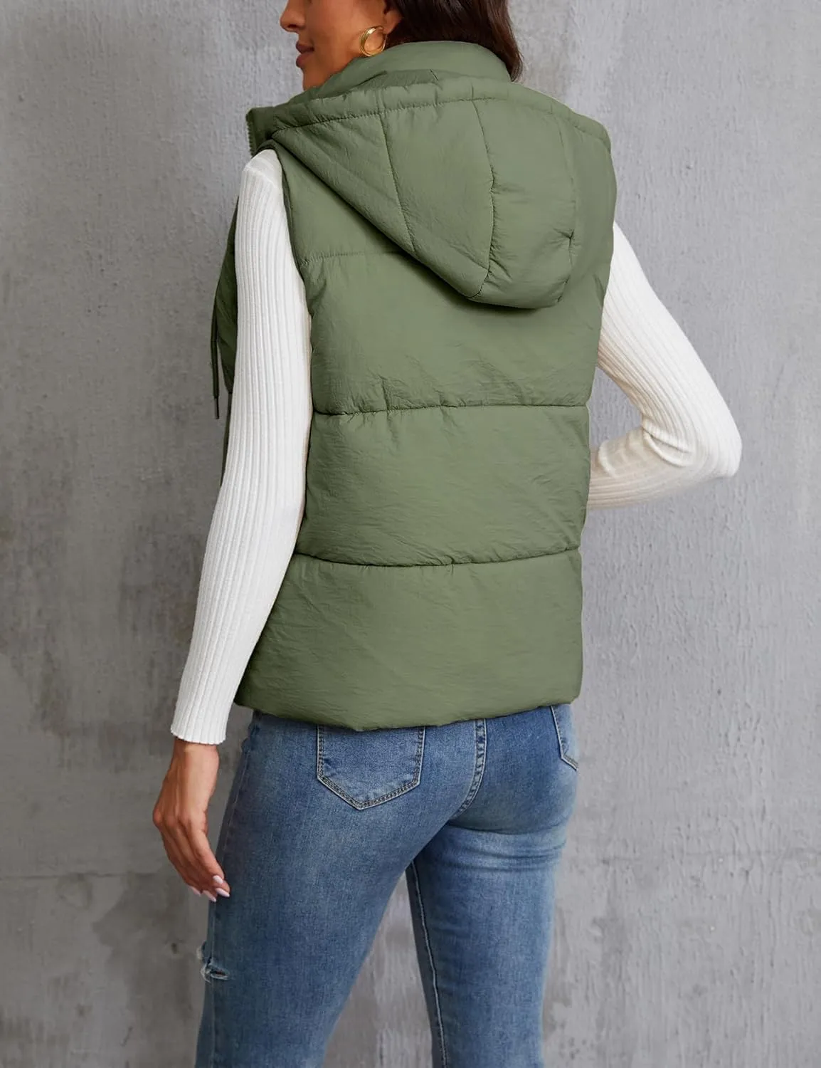 Gihuo Women's Hooded Puffer Vest Winter Warm Zip Up Vest Quilted Padded Gilet with Pockets