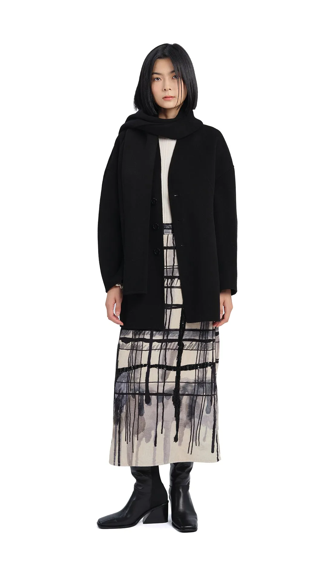 Handcrafted Checker Printed Corduroy Fishtail Skirt