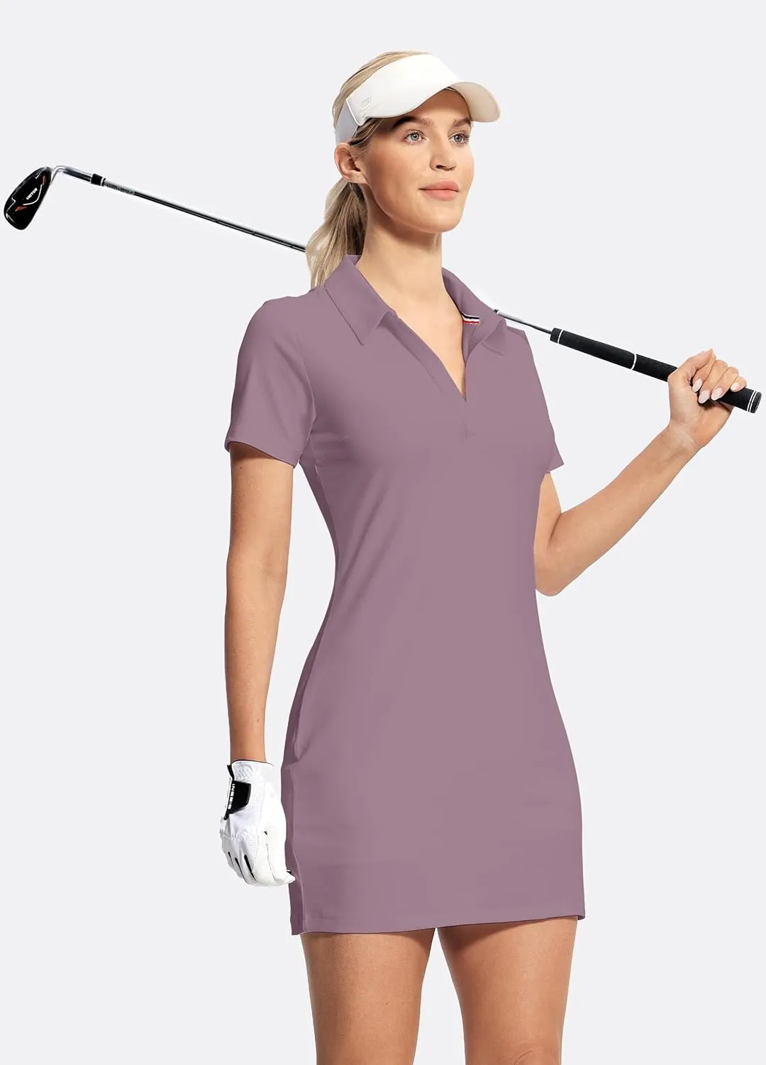 Hiverlay Women's Tennis Dress with Shorts Underneath and Pockets V Neck Collar Sports Athletic Workout Sleeveless Dress