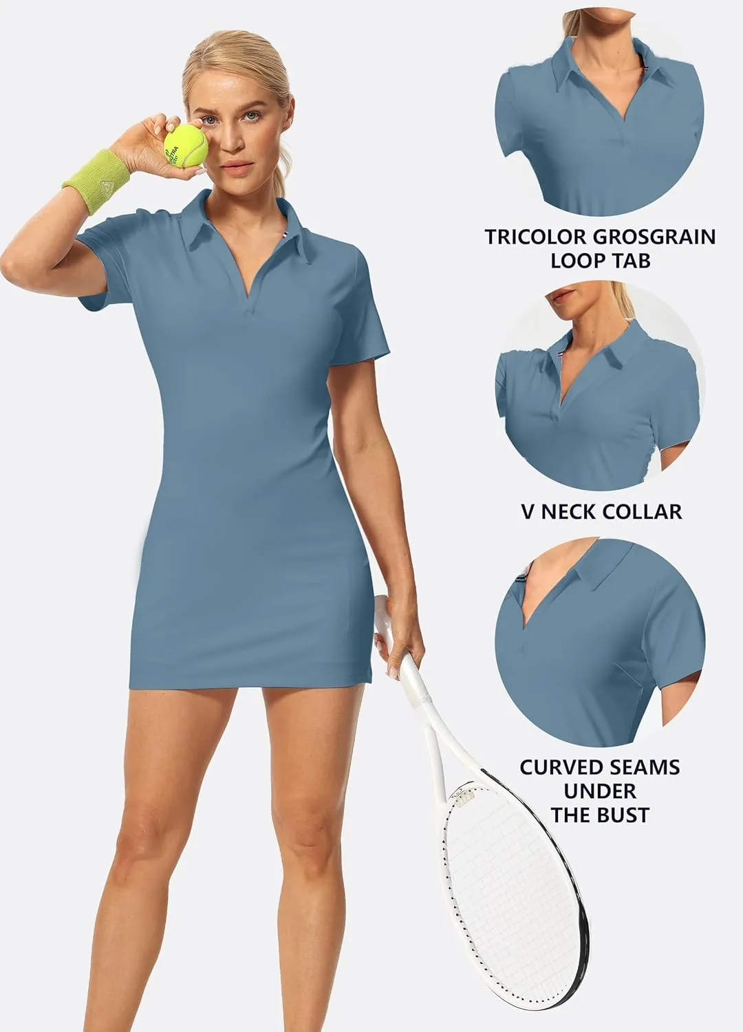 Hiverlay Women's Tennis Dress with Shorts Underneath and Pockets V Neck Collar Sports Athletic Workout Sleeveless Dress
