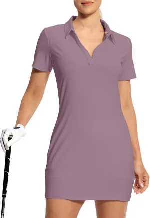 Hiverlay Women's Tennis Dress with Shorts Underneath and Pockets V Neck Collar Sports Athletic Workout Sleeveless Dress