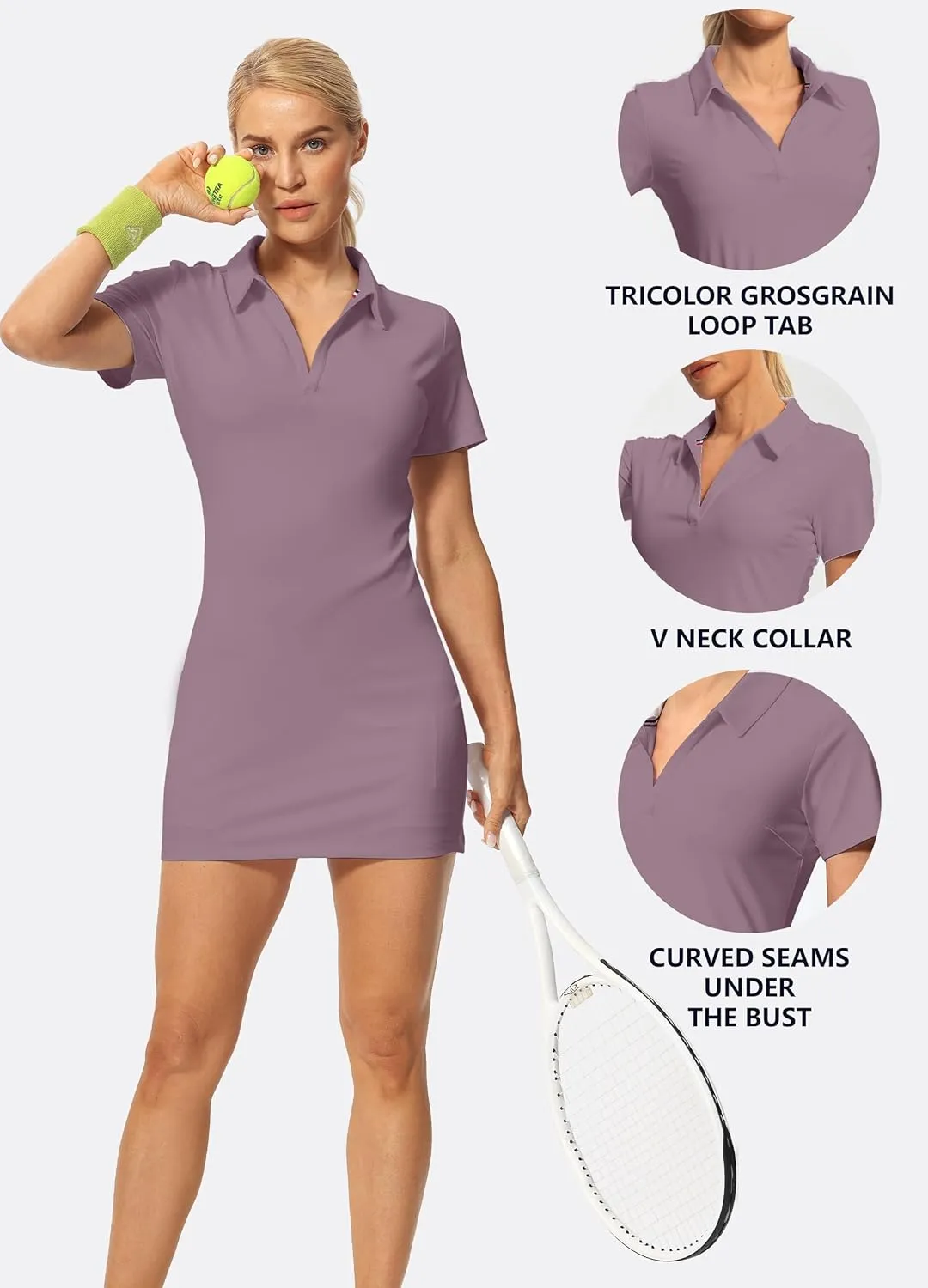Hiverlay Women's Tennis Dress with Shorts Underneath and Pockets V Neck Collar Sports Athletic Workout Sleeveless Dress