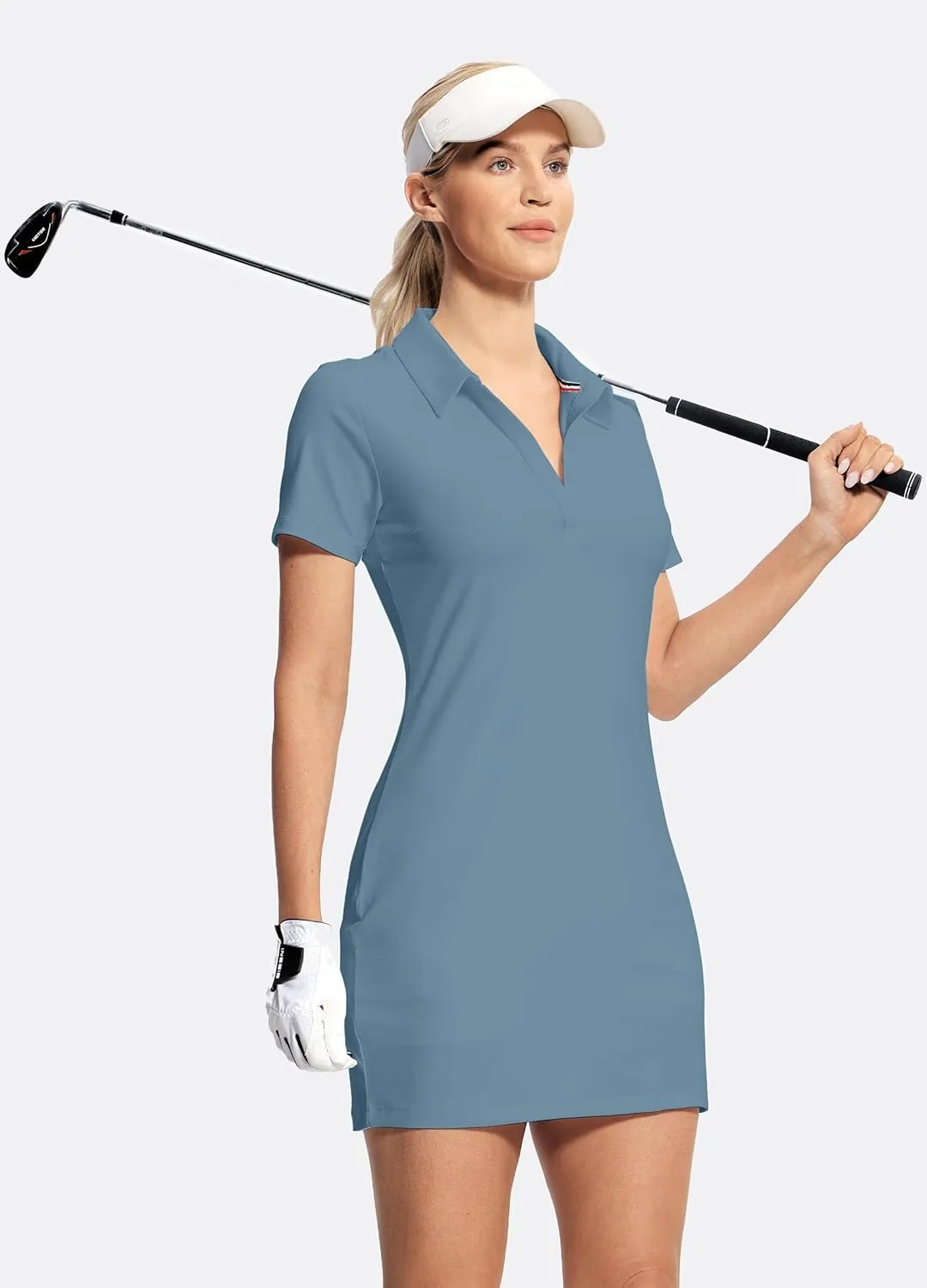Hiverlay Women's Tennis Dress with Shorts Underneath and Pockets V Neck Collar Sports Athletic Workout Sleeveless Dress