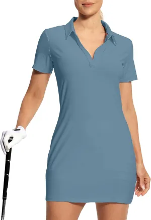 Hiverlay Women's Tennis Dress with Shorts Underneath and Pockets V Neck Collar Sports Athletic Workout Sleeveless Dress