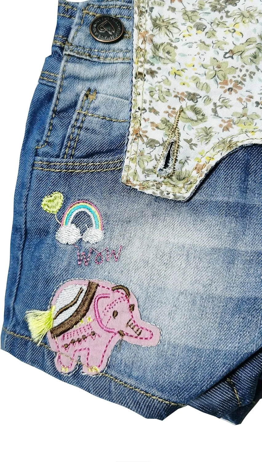 KIDSCOOL SPACE Baby & Little Girls/Boys Summer Shorts,Adjustable Jean Shortall Overalls