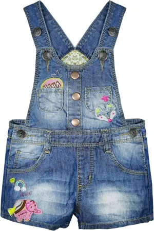 KIDSCOOL SPACE Baby & Little Girls/Boys Summer Shorts,Adjustable Jean Shortall Overalls