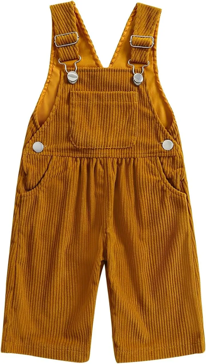KMBANGI Toddler Baby Boy Girl Bib Overalls Solid Color Corduroy Suspender Pants One Piece Straps Trousers Fall Bottom Outfit
