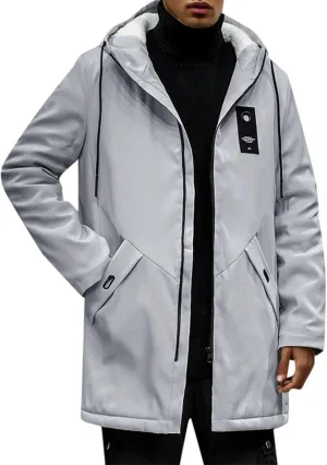 Mens 2024 Winter Hooded Trench Coats Stylish Long Zip Windbreaker Jacket Plus Size Windproof Outdoor Hiking Travel Overcoats