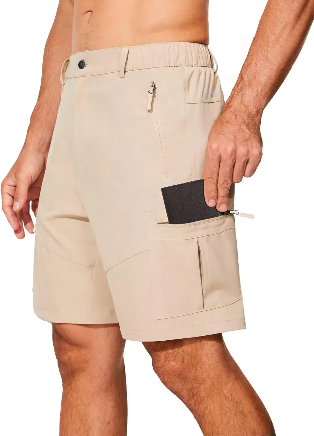 Mens Lightweight Hiking Cargo Shorts for Summer Athletic Casual Sports Outdoor Zipper Pockets Elastic Waist Quick Dry