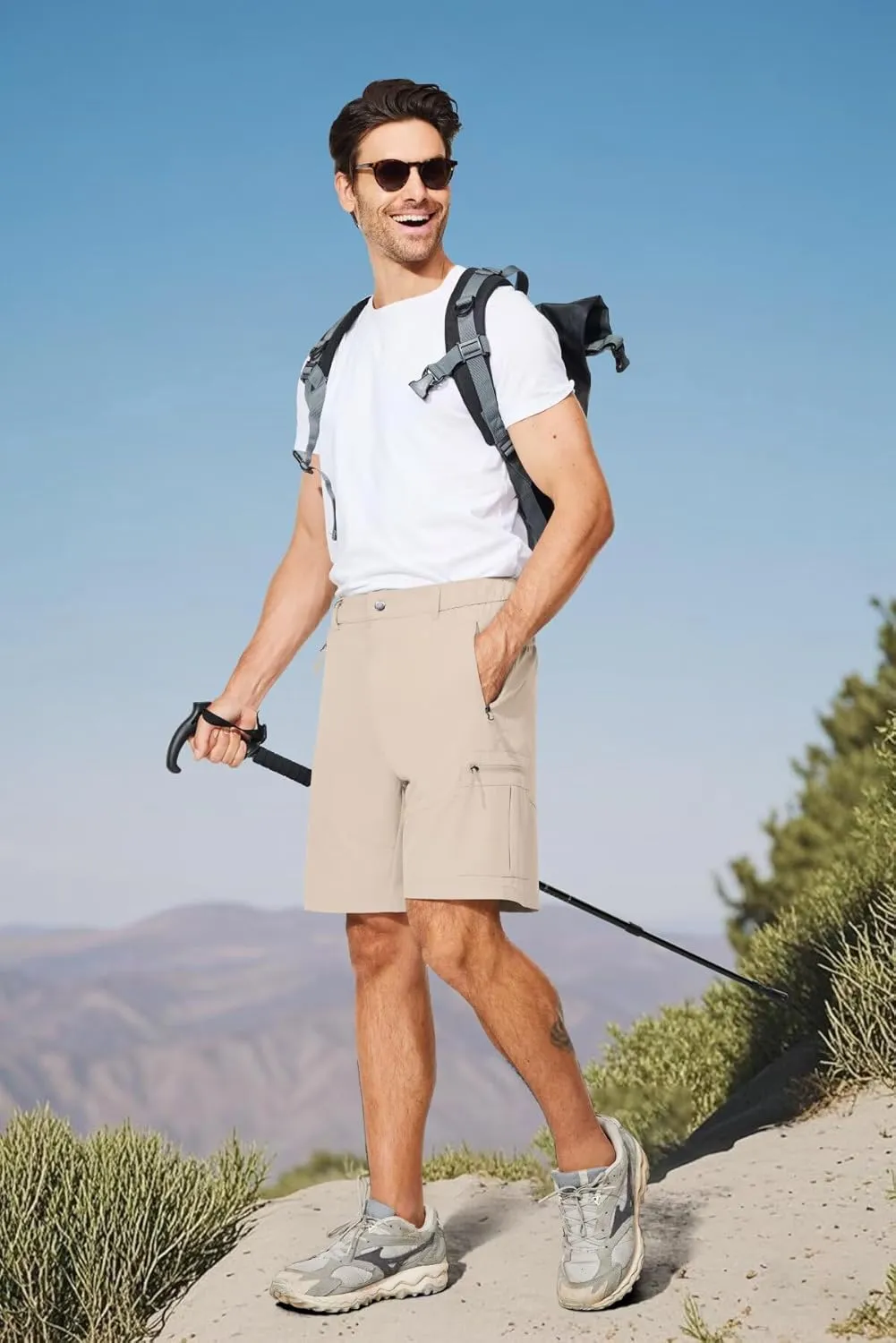 Mens Lightweight Hiking Cargo Shorts for Summer Athletic Casual Sports Outdoor Zipper Pockets Elastic Waist Quick Dry