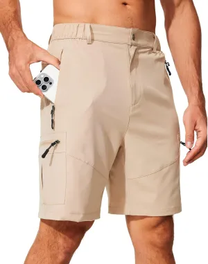 Mens Lightweight Hiking Cargo Shorts for Summer Athletic Casual Sports Outdoor Zipper Pockets Elastic Waist Quick Dry
