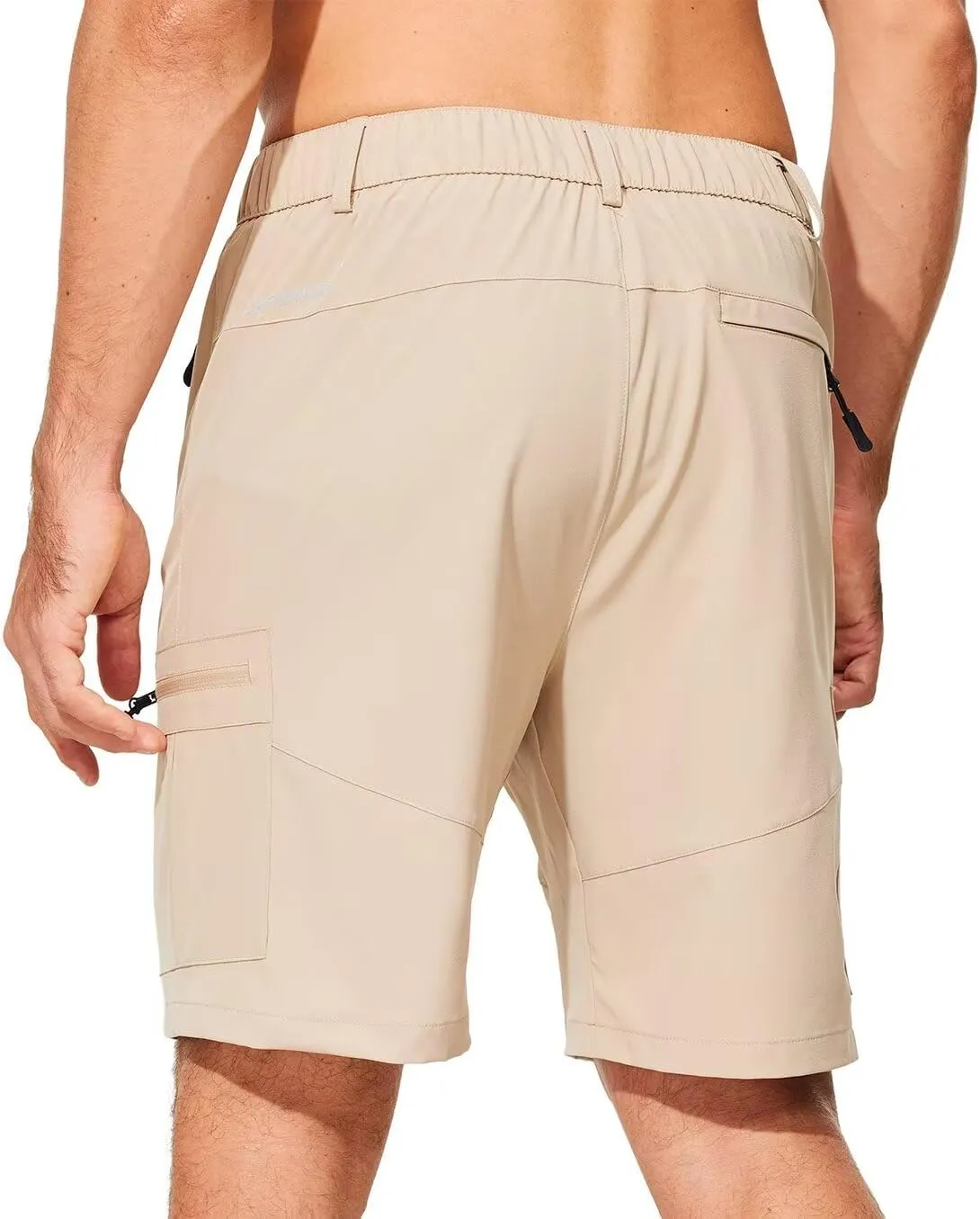 Mens Lightweight Hiking Cargo Shorts for Summer Athletic Casual Sports Outdoor Zipper Pockets Elastic Waist Quick Dry