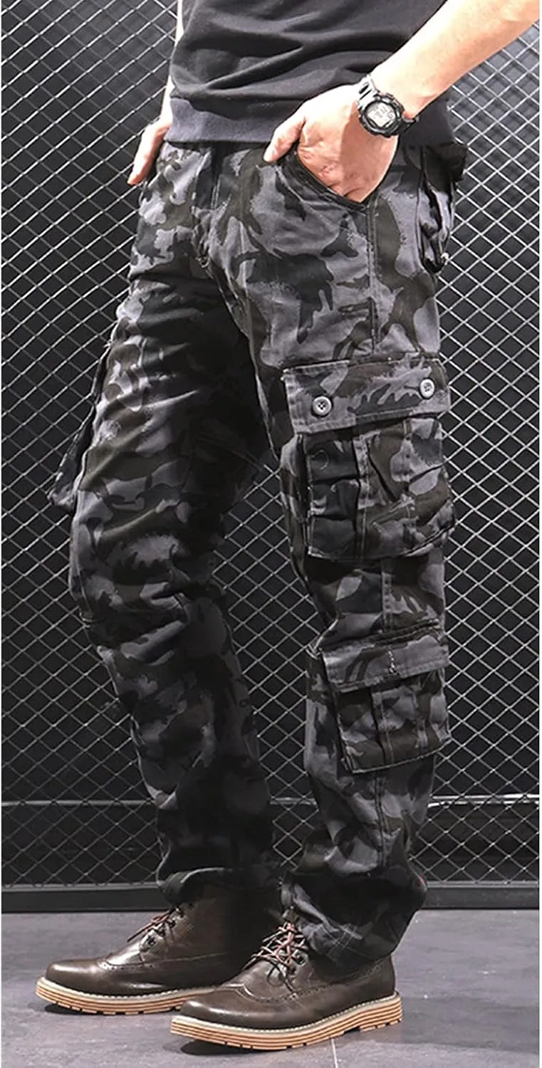 Men's Relaxed Fit Casual Military Trousers Multi Pocket Camo Pants Lightweight Hiking Outdoor Combat Cargo Britches