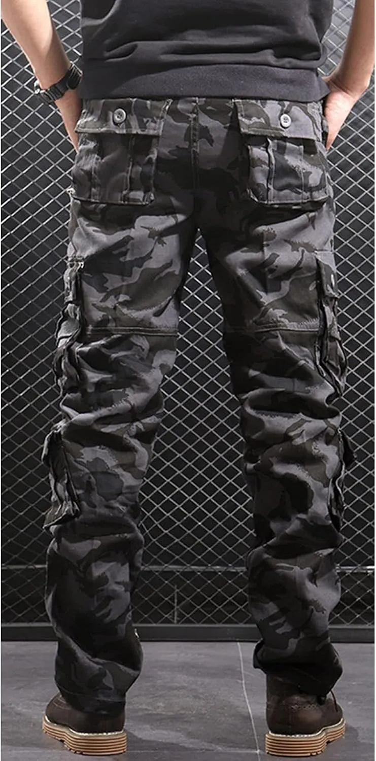 Men's Relaxed Fit Casual Military Trousers Multi Pocket Camo Pants Lightweight Hiking Outdoor Combat Cargo Britches